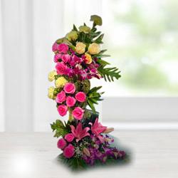 Distinctive Standing Arrangement of Assorted Flowers to Nipani