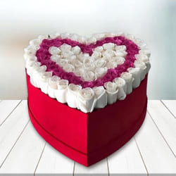 Marvelous Heart Box of Twin Color Roses to Irinjalakuda