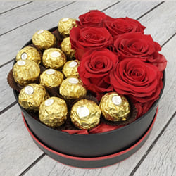 Amusing Ferrero Rocher n Red Roses Hat Box to Ambattur