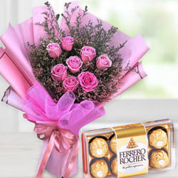 Exquisite Pink Roses n Ferrero Rocher Bouquet to Cooch Behar