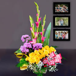 Gorgeous Mixed Flowers Arrangement with Chocolates to Sivaganga