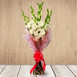 Gorgeous White Gladiolus Bouquet to Palani