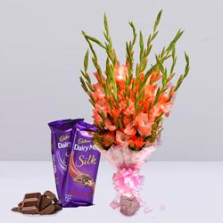 Glorious Gladiolus Bouquet with Cadbury Dairy Milk Silk to Perumbavoor