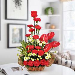 Lovely Arrangement of Red Carnations n Anthurium to Alwaye