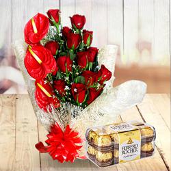 Striking Combo of Red Flowers Bouquet with Ferrero Rocher to Cooch Behar