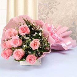 Bouquet of 8 Pink Roses with Tissue Wrapping
 to Ambattur