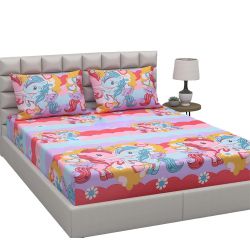 Beautiful Unicorn Print Double Bed Sheet with Pillow Cover to India