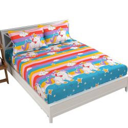 Charming Unicorn Print Double Bed Sheet N Pillow Cover Set to Kanjikode