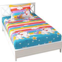 Splendid Unicorn Print Single Bed Sheet N Pillow Cover to Viluppuram