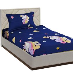 Colourful Unicorn Print Single Bed Sheet N Pillow Cover to Viluppuram