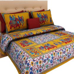 Royal Rajasthani Print King Size Bed Sheet with Pillow Cover to Perumbavoor