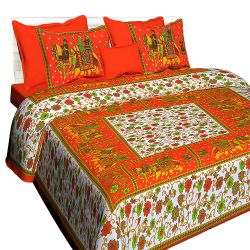 Wonderful Rajasthani Print Double Bed Sheet with Pillow Cover to India