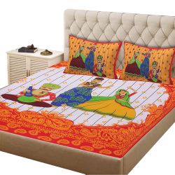 Elegant Rajasthani Print Queen Size Bed Sheet with Pillow Cover to Nipani