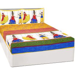 Beautiful Rajasthani Print Double Bed Sheet N Pillow Cover Combo to Hariyana
