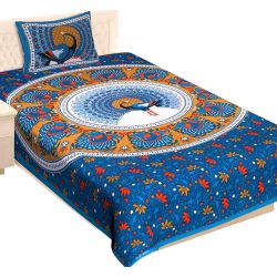 Charming Combo of Traditional Print Single Size Bed Sheet N Pillow Cover to India