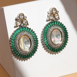 Radiant Greenstone Kundan Earrings to India