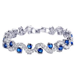 Designer Royal Blue Crystal CZ Silver Plated Bracelet to Palani