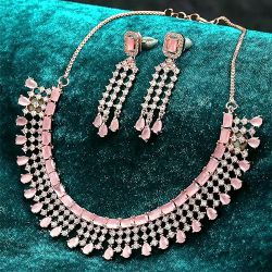 Majestic Floral Design Choker AD Necklace Set to Sivaganga