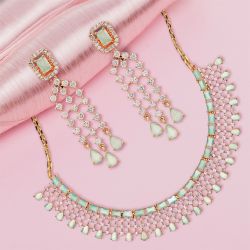 Classic AD Floral Necklace Set to India