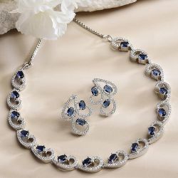 Beautiful Rhodium Plated CZ  N  AD Necklace Set to India