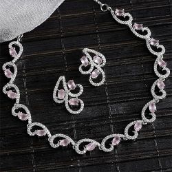 Designer Rhodium Plated CZ  N  AD Necklace to Palani