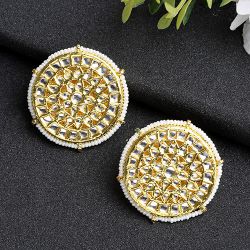 Chic Round Kundan Earrings to Balasore