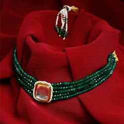 Green Glam Kundan   Beads Choker