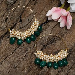 Charming Pearl   Emerald Hoops