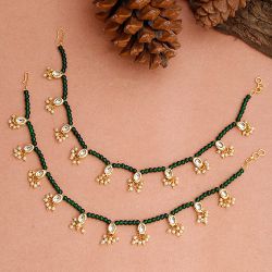 Charming Green Beads   Kundan Anklets to Marmagao