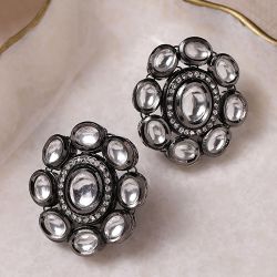 Chic Silver Black Kundan Earrings to Ambattur