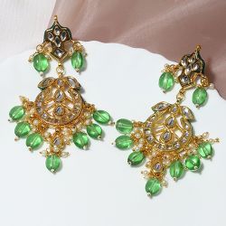 Radiant Green Kundan Earrings to Karunagapally