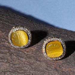 Vibrant Yellow Stone Kundan Studs