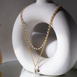 Fancy Layered Pearl and Gold Neckpiece