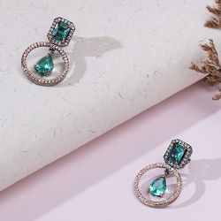 Vibrant Green Stone Drops Earrings to Hariyana