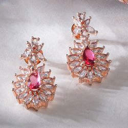 Elegant Ruby   Rose Gold Drop Earrings to Chittaurgarh