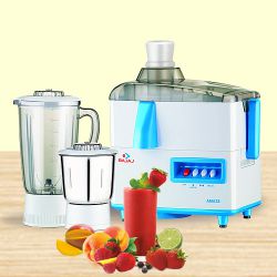 Crafty Bajaj Juicer Mixer Grinder in White and Blue to India