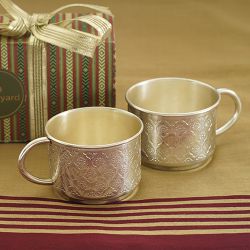 Elegant Tanjore Shubha Brass Tea Cups Gift Set to Kanjikode