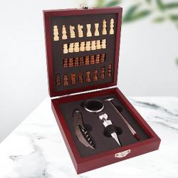 Superb 4 Pc Wine Accessories with Chess Gift Set to Cooch Behar