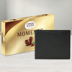 Appealing Leather Wallet with Ferrero Rocher Chocolates for Gents to Ambattur