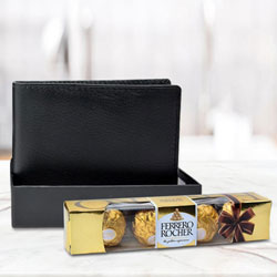 Astonishing Black Leather Wallet with Ferrero Rocher Chocolate to Uthagamandalam