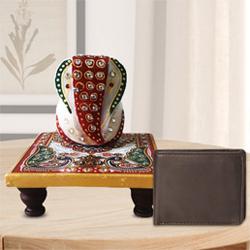 Auspicious Ganesh Marble Chowki with a Leather Wallet for Gents to Kollam