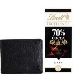 Amazing Rich Born Leather Wallet for Men with a Lindt Excellence Chocolate Bar to Muvattupuzha