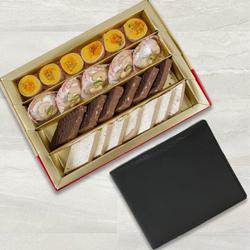 Tasty Bhikarams Assorted Sweets with Gents Leather Wallet from Rich Born to Hariyana