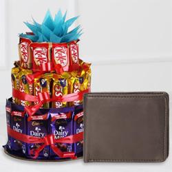 Stunning Leather Wallet for Boys with a 3 Tier Chocolate Arrangement to Rajamundri