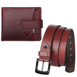 Wonderful Gift of WildHorn Maroon Leather Mens Wallet N Belt to Kanyakumari