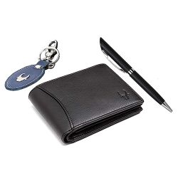 Outstanding Trio of WildHorn Leather Wallet with Keychain N Pen Set to India