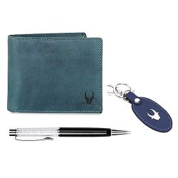Designer WildHorn Leather Mens Wallet with Keychain N Pen Set to Marmagao