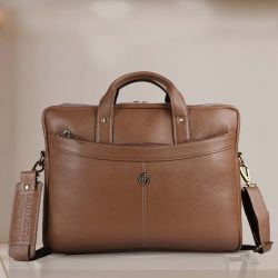 Classic Burlywood Leather Laptop Bag for Men