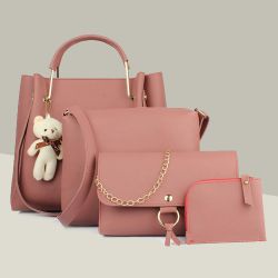 Attractive Pink PU Leather Ladies Handbag Combo for Moms Day to India