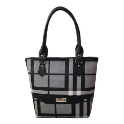 Grey N Black Checkered Womens Bag with Dual Partition to Irinjalakuda